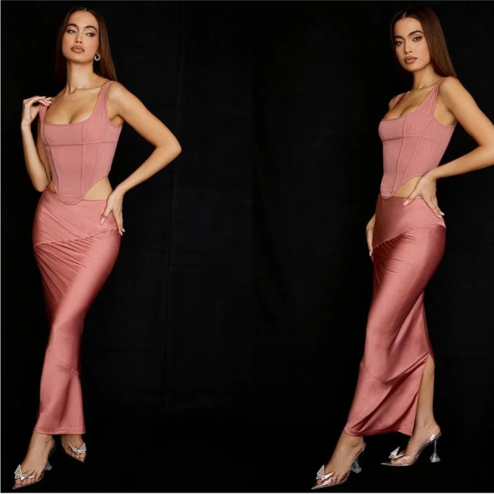 HOUSE‎ OF CB 'Sydel' Ruby Satin Bias Cut Maxi Skirt NWOT Size S